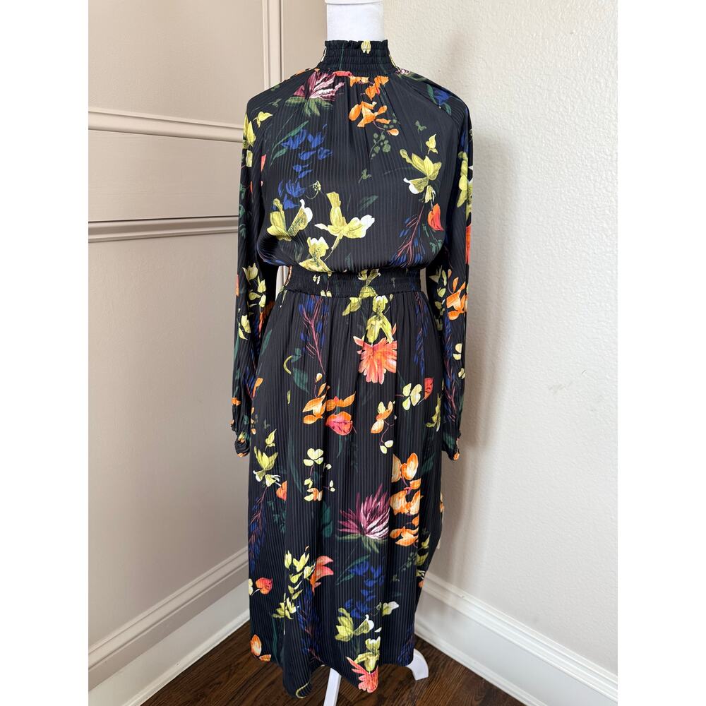 A New Day Black Floral Smocked High Neck Midi Dress Size XS - Picture 2 of 5